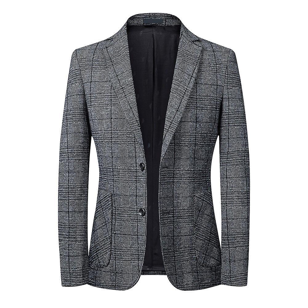 Allthemen Mens Casual Four Season Slim Fit Two-button Check Blazer Gray L