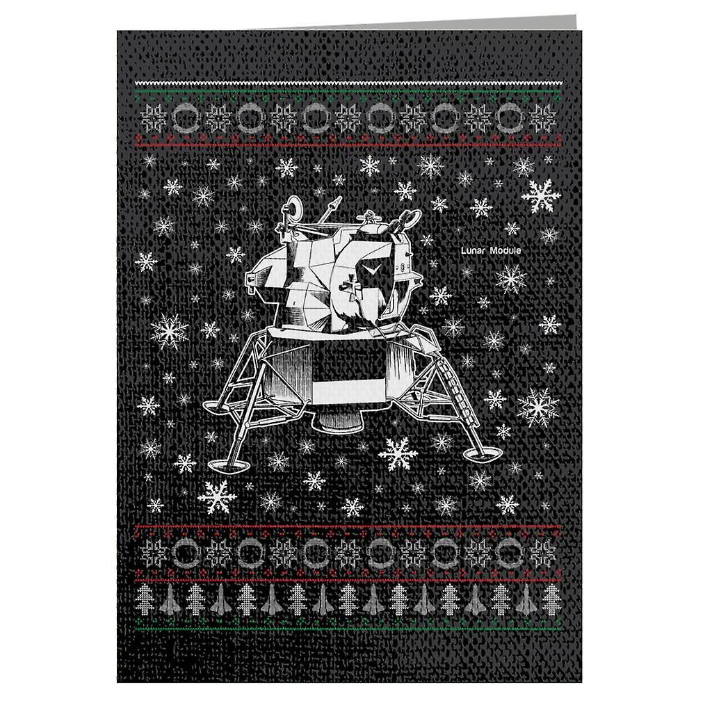 NASA Apollo Lunar Module Christmas Knit Pattern Greeting Card Black 14.5 x 21cm