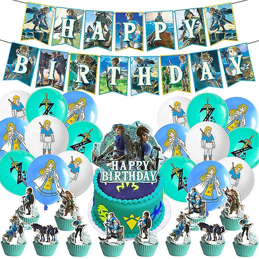 Mingerda The Legend Of Zelda Game Themed Party Decoration Set, Include Banner,balloons Kit,cake Cupcake Toppers Supplies