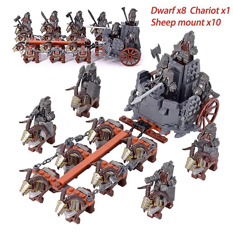 Huxmotor New Moc Lotr Soldier Dwarf Army Figures Armor Guard Warrior Medieval Knights Building Blocks Bricks Toys Gifts Goat Chariot 01