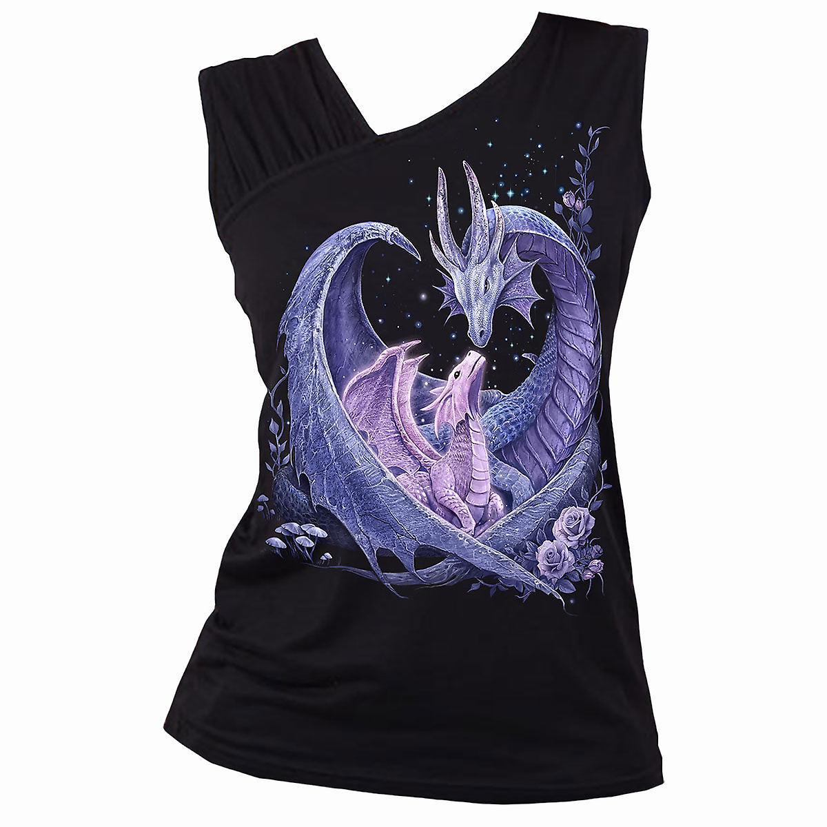 Spiral Direct Gothic MATERNAL INSTINCTS - Gathered Shoulder Slant Vest Black |Dragon|Cute|Mystical X Large