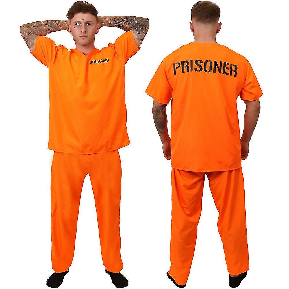 Cryin Adult Inmate Costume Orange Prisoner Jumpsuit Jailbird Outfit For Halloween Orange Prisoner Costume Men Jail Jumpsuit Costume Adult L 180-192cm