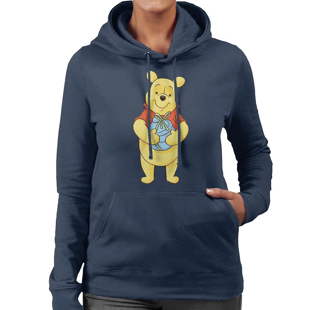 Disney Christmas Winnie The Pooh Holding Honey Pot Women's Hooded Sweatshirt Navy Blue XX-Large