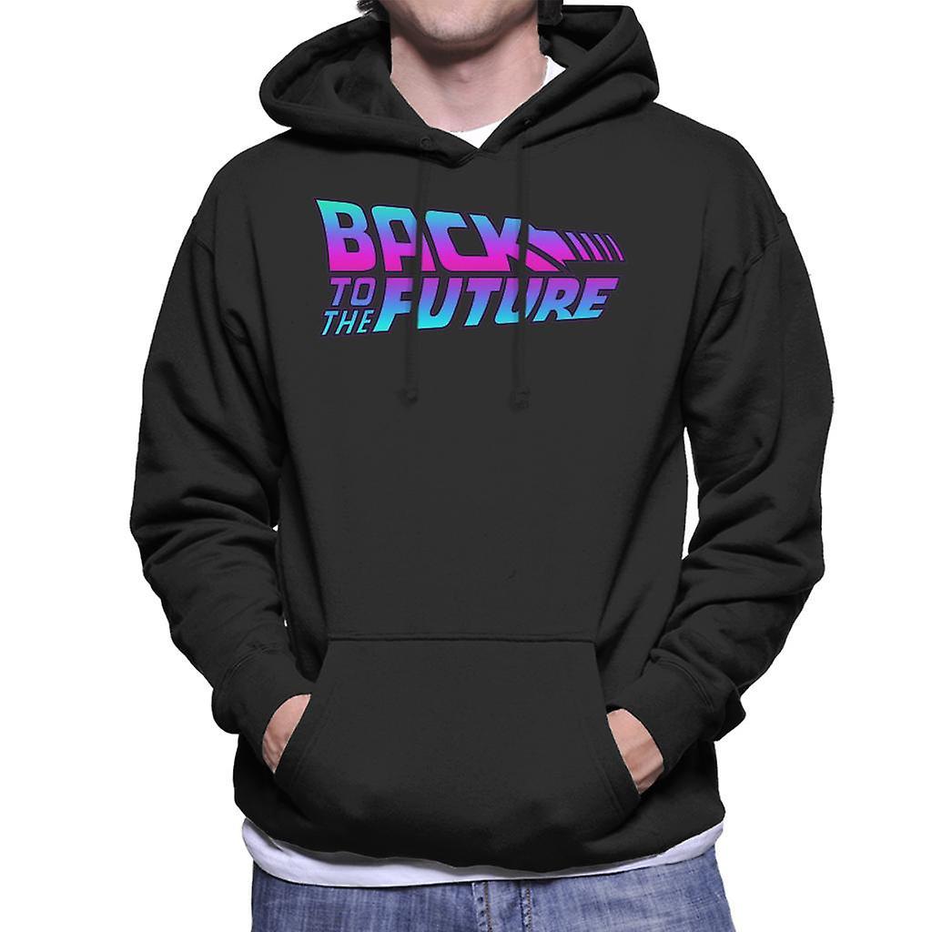 Back to the Future Pink And Blue Gradient Logo Men's Hooded Sweatshirt Black Small