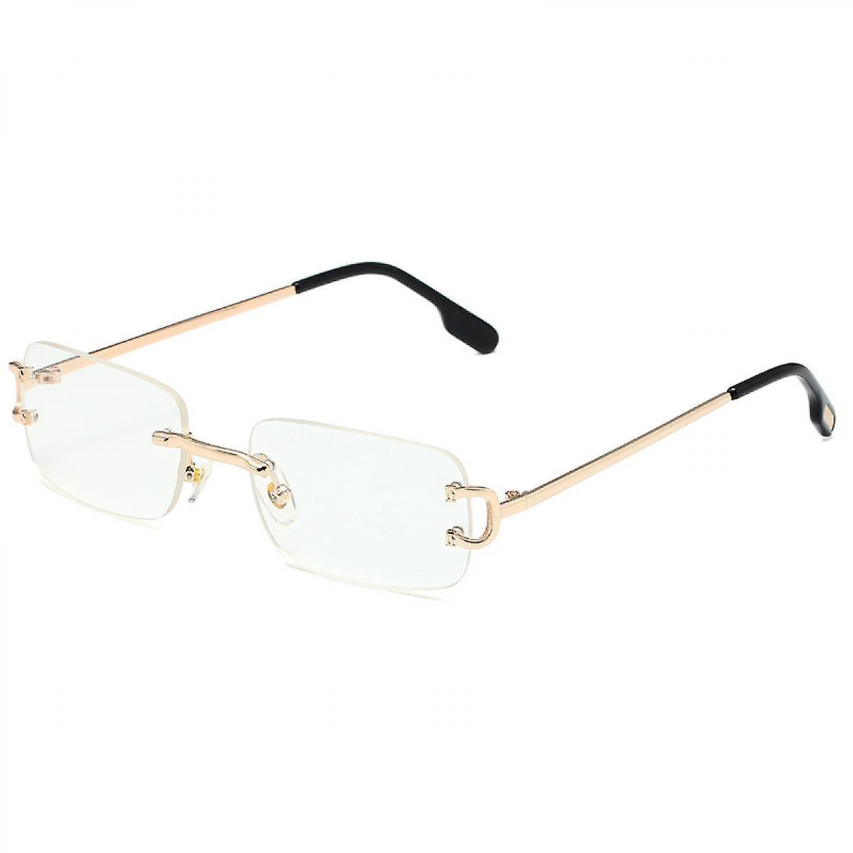 SSRGV Vintage Rimless Rectangle Sunglasses Tinted Lens Gold Metal Frameless Eyewear Sunglasses for Women Men