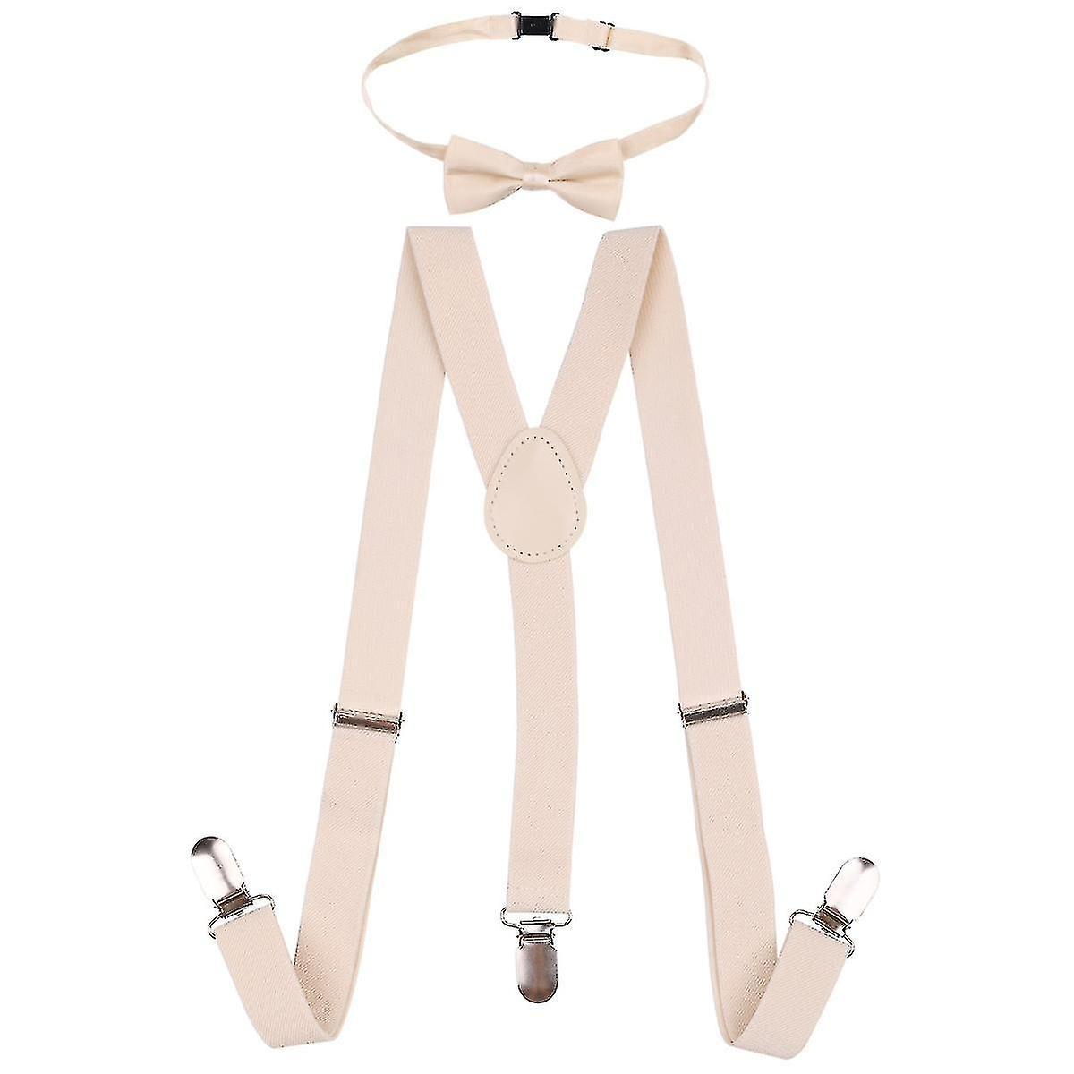 Whgirl Kids Bow Tie And Adjustable Elastic Suspender Braces For Boys Beige 85cm (12-16 Years)