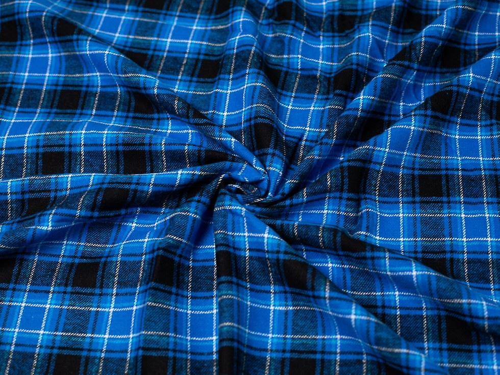 Minerva Core Range Brushed Cotton Flannel Fabric Black & Blue