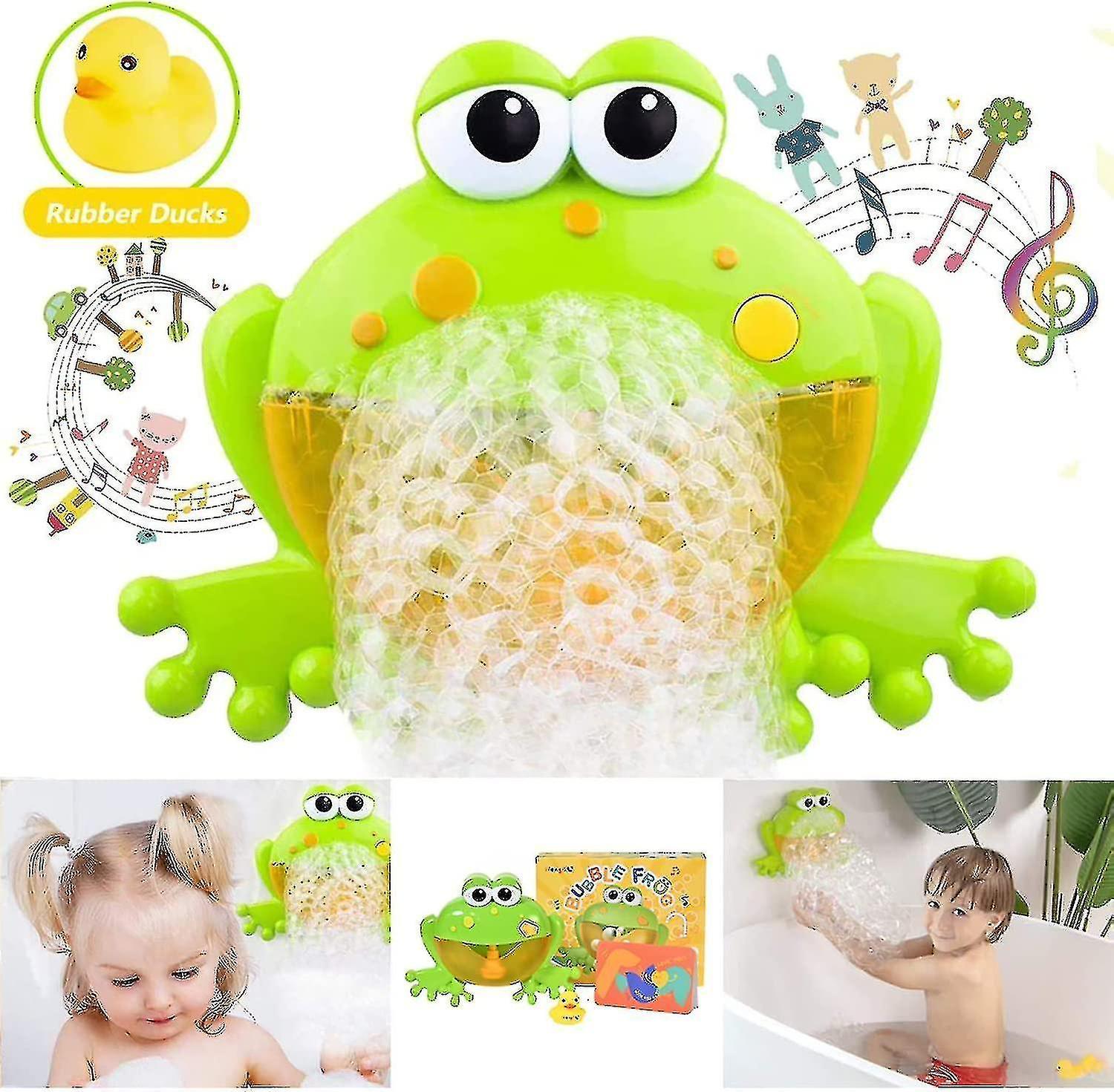 Qinfen Baby Bath Bubble Toys Set, Automatic Frog Bubble Maker Kids Bath Bubble Machine With 12 Music Baby Fun Bath Toys