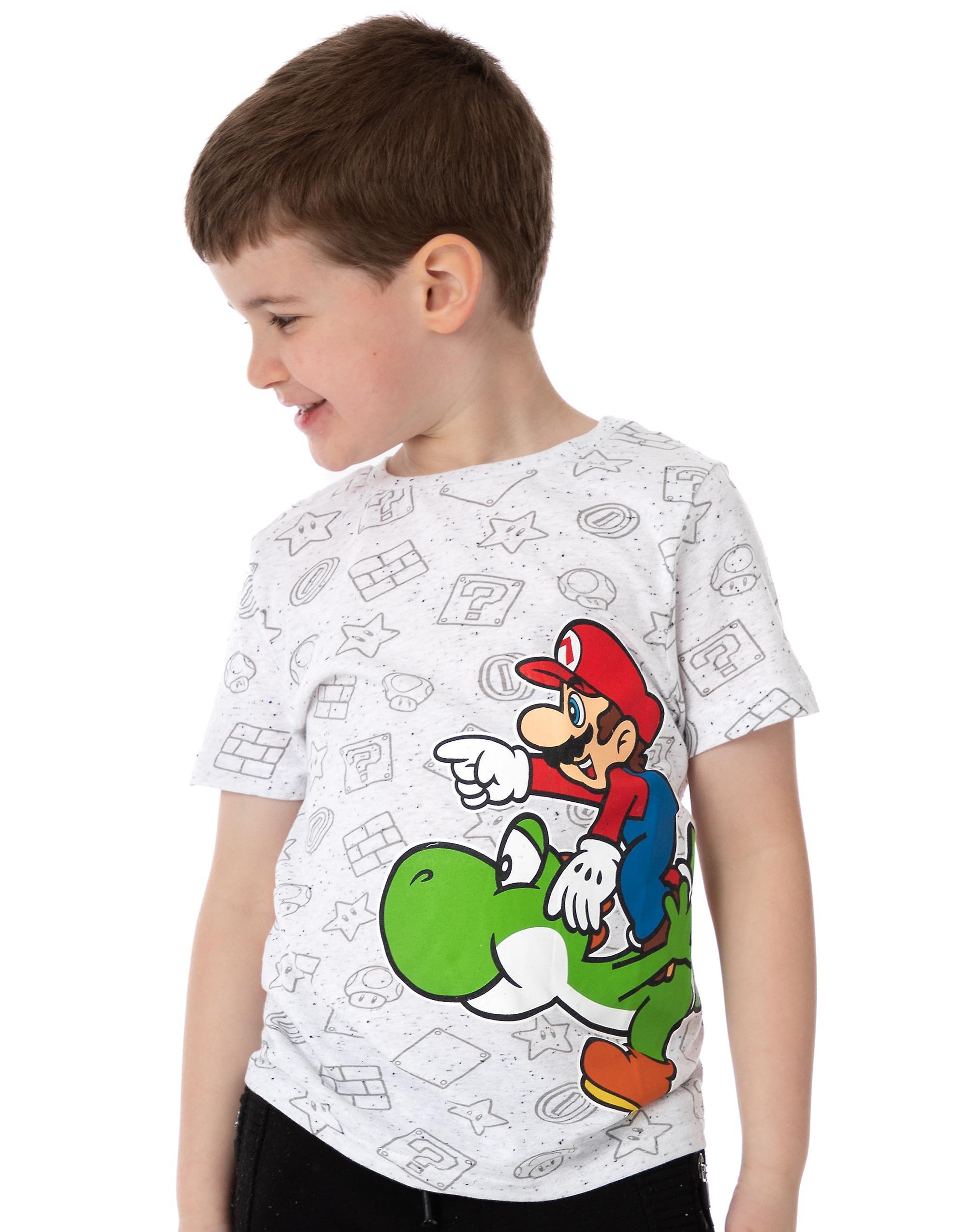 Nintendo x Super Mario Boys Short Sleeved T-Shirt Grey Multi Character Graphic & All-Over Print Mix 6-7 Years