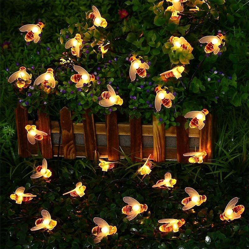 Slowmoose Solar Powered Cute Honey Bee, Led Fairy Light For Outdoor Garden Decoration Warm White 7M 50LEDs