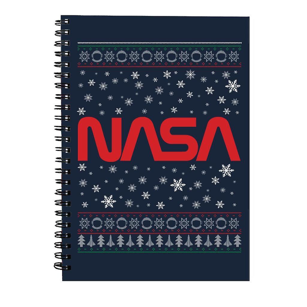 NASA 1975-1992 Logo Christmas Knit Pattern Spiral Notebook Navy Blue 15 x 21 cm