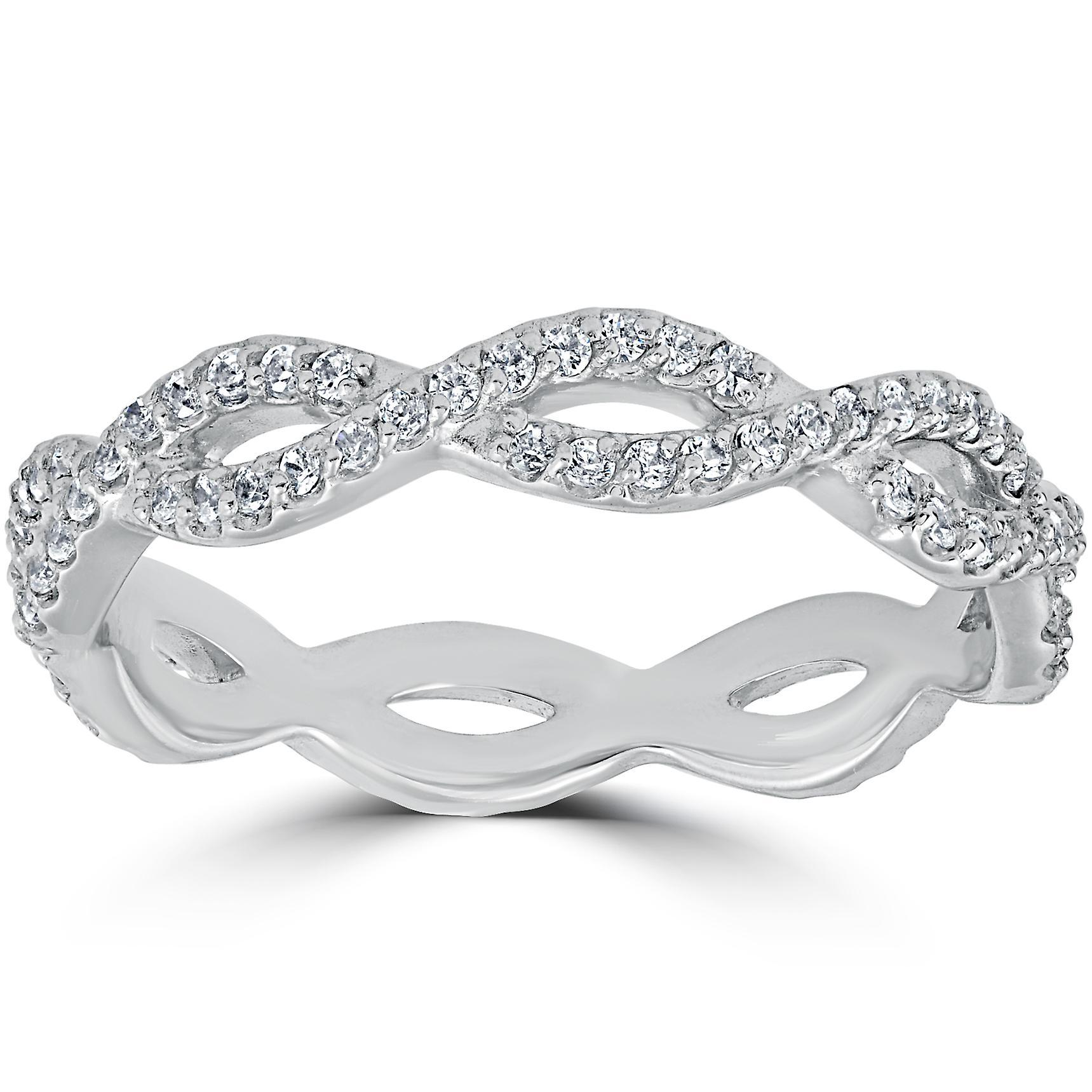 Pompeii3 3/8 cttw Diamond Infinity Eternity Wedding Ring Stackable Band 14k White Gold 6.5