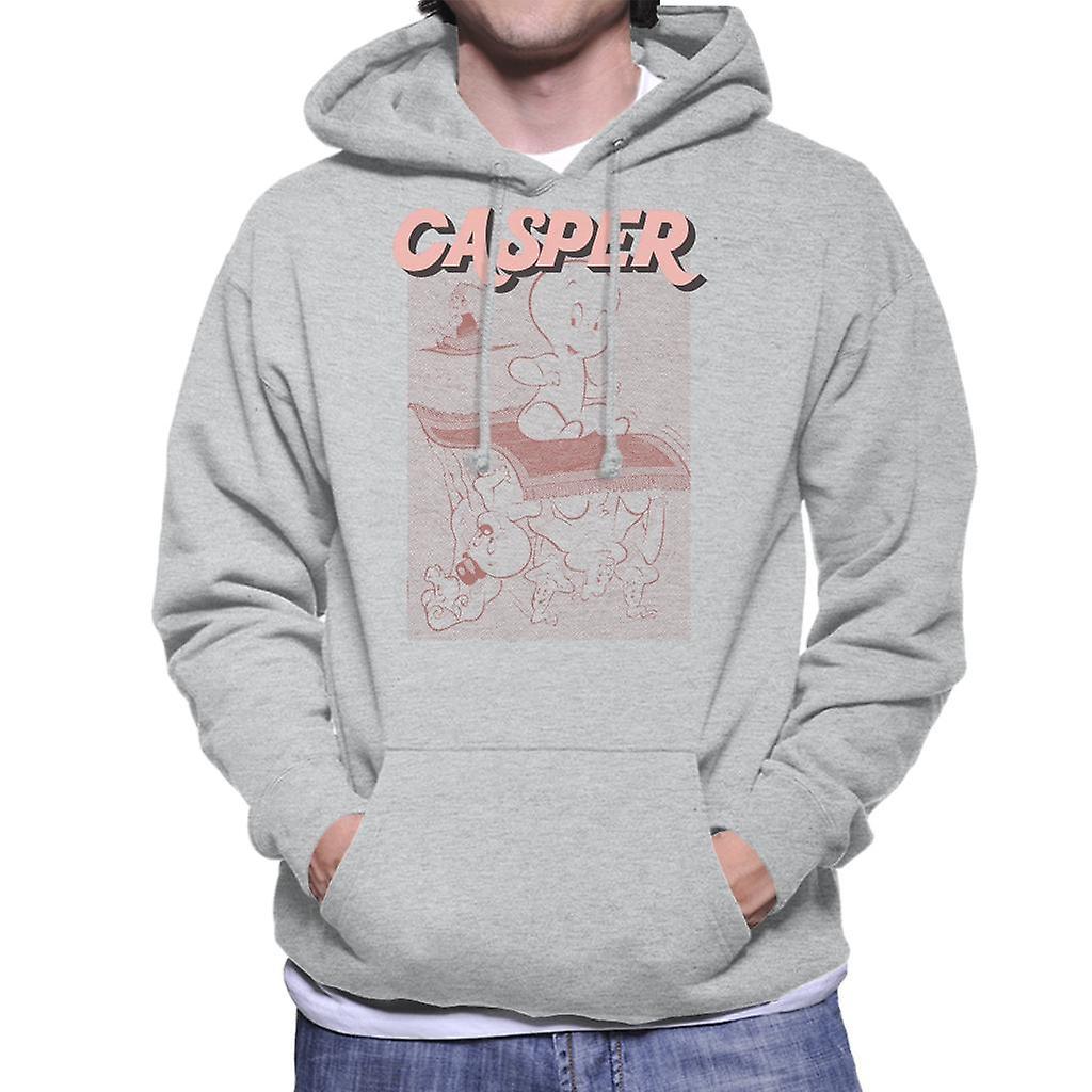 Casper The Friendly Ghost Characters On Flying Carpet Men's Hooded Sweatshirt Heather Grey Medium