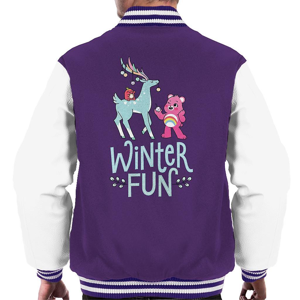 Care Bears Unlock The Magic Christmas Winter Fun Men's Varsity Jacket Purple/White X-Large