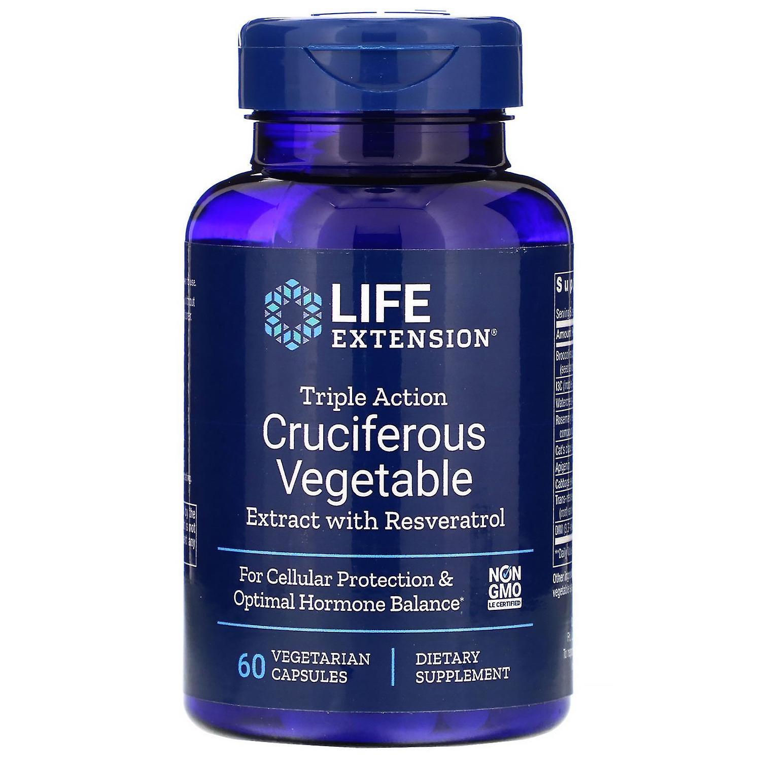 Life Extension, Triple Action Cruciferous Vegetable Extract with Resveratrol, 60