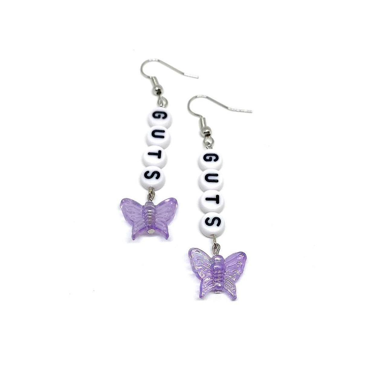 Whbyv Olivia Rodrigo Guts/Sour Music Album Letter Bead Earrings Purple Butterfly BUTTERFLY GUTS