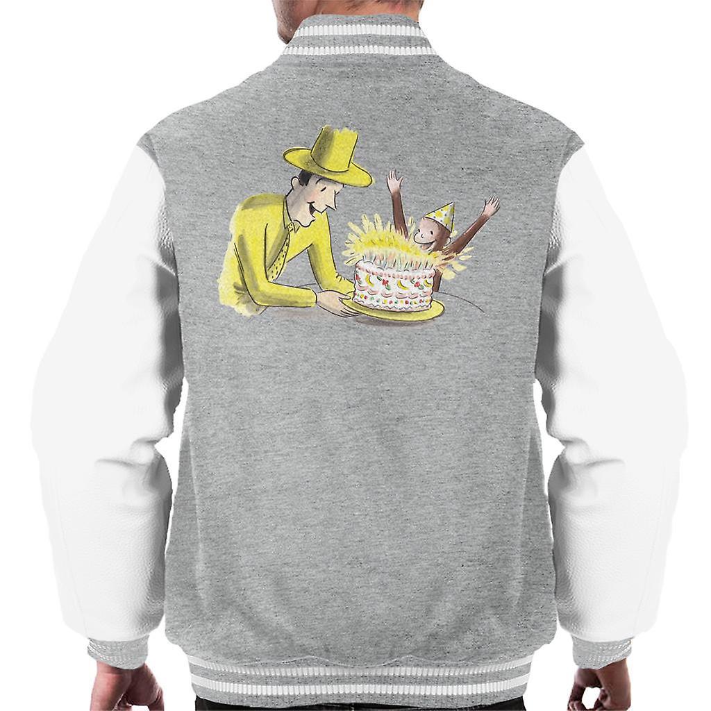 Curious George Birthday Cake Men's Varsity Jacket Heather Grey/White XX-Large