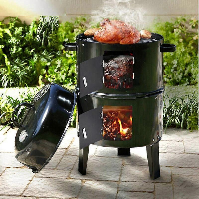 Living And Home BBQ Smoker Upright Barrel Charcoal 3 in 1 Camping Barbecue Grill