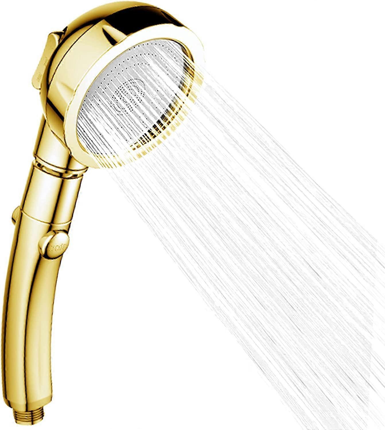 Yuzee Water Saving High Pressure Shower Head Stainless Steel Hand Shower Head Universal Handheld Shower Head 3 Function Modes Chrome (Gold)