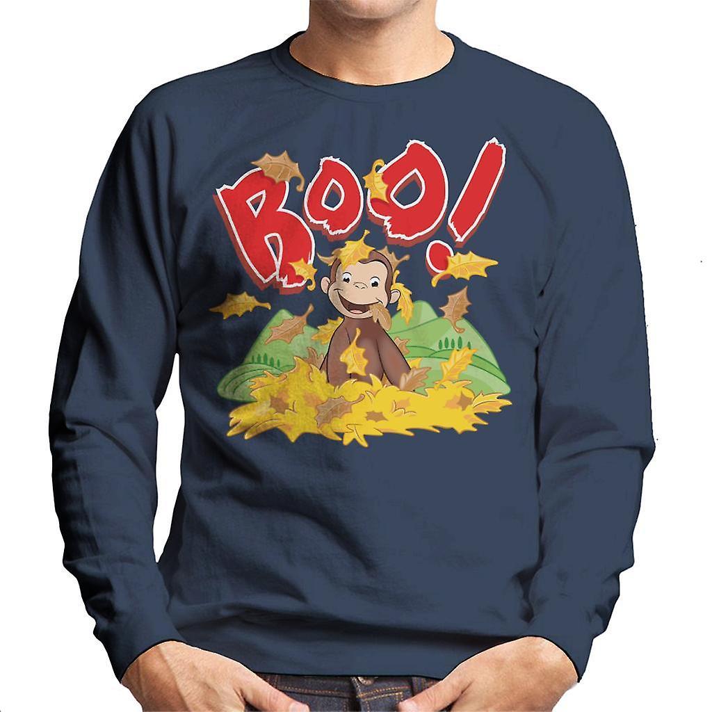 Curious George Boo In The Leaves Men's Sweatshirt Navy Blue X-Large