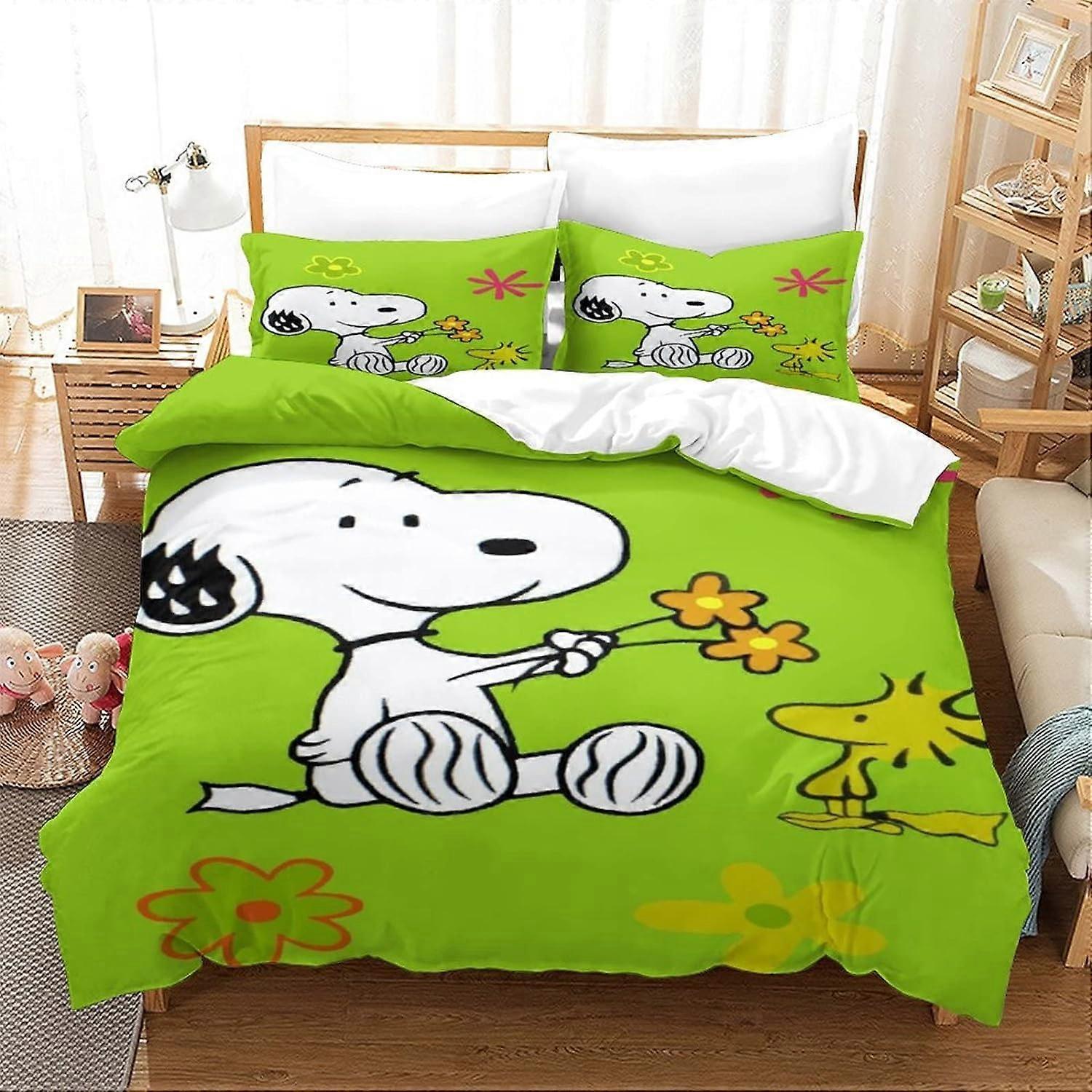 Kerota Snoopy Bedding Set, Duvet Cover and Pillowcases for Kids and Adults, Soft Microfibre, Animated Characters Pattern D 135*200 CM Single135x200cm