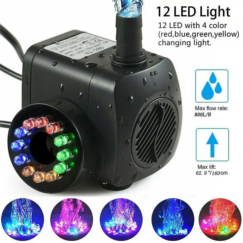 Island 15w 800l/h Fountain Pump, Pond Pump, Fountain Pump, Garden Pump, Fountain Pump With 12 Leds