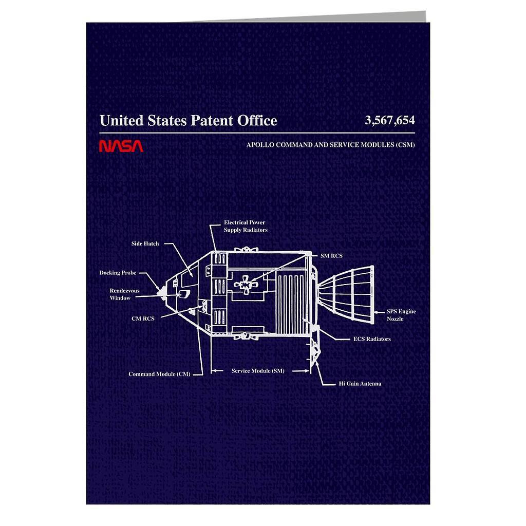 NASA Apollo Command Service Modules Blueprint Greeting Card Navy Blue 14.5 x 21cm