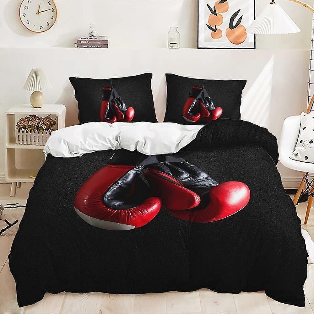 Kerota Piece Bedding Set, 3D Printed Duvet Cover, Boxing Gloves, 2 Pillowcases, Hidden Zipper, Microfiber Sports Duvet Cover Single135x200cm