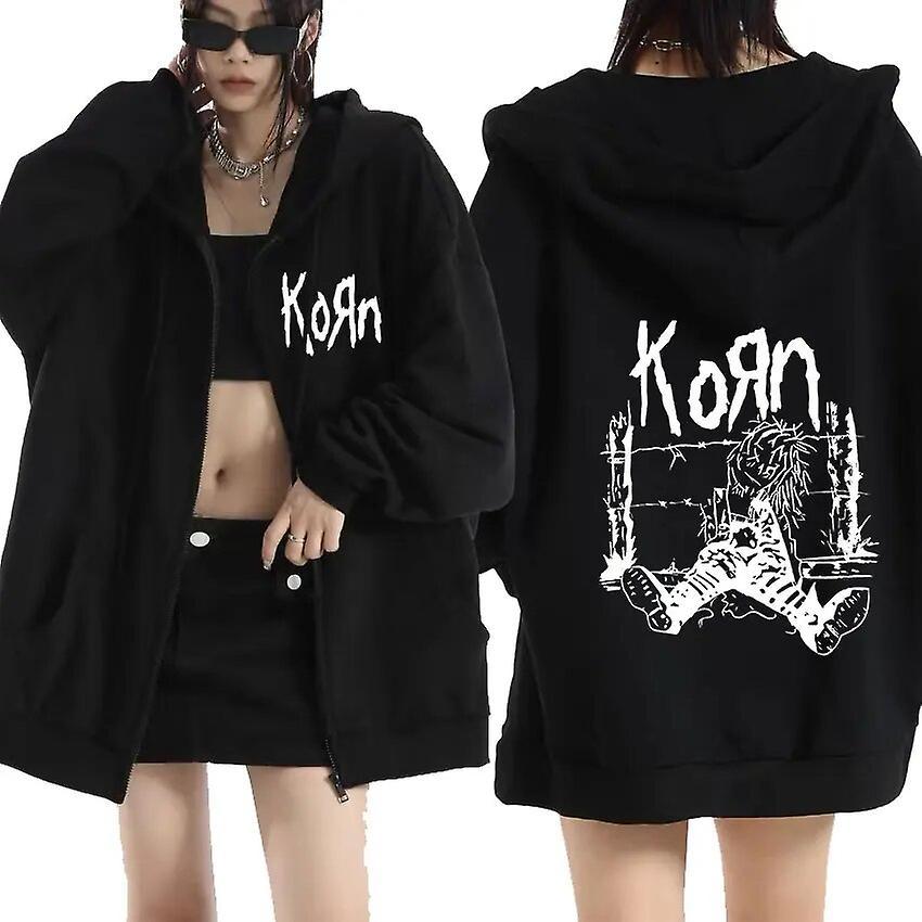 Eccpp Rock Band Korn 1994 Rag Doll Neidermeyers Zipper Hoodie Men Metal Hip Hop Oversized Zip Up Coats Sweatshirts Unisex Streetwear Black M