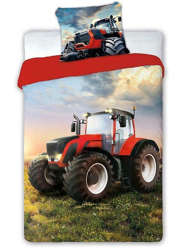 Trucks & Transport Red Tractor Single Cotton Duvet Cover Set - European Size