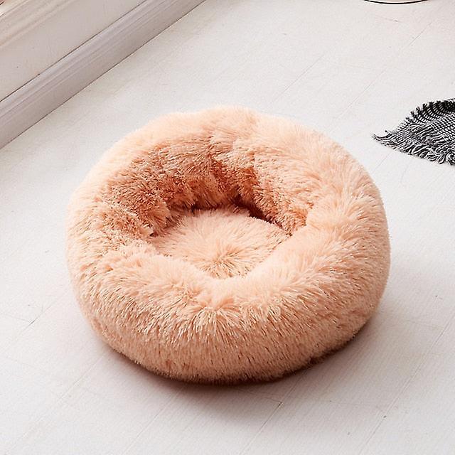 Slowmoose Luxury Soft Plush Round Shape Dog Sleeping Bed - Cat Puppy Sofa For Winter Light Brown XS Diameter 40cm