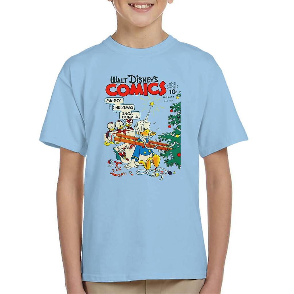 Disney Christmas Donald Duck Xmas Tree Chaos Kid's T-Shirt Sky Blue X-Large (12-13 yrs)