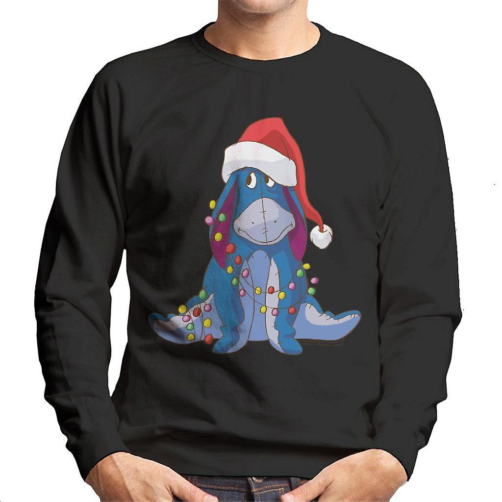 Disney Christmas Eeyore Tangled In Festive Lights Men's Sweatshirt Black Large