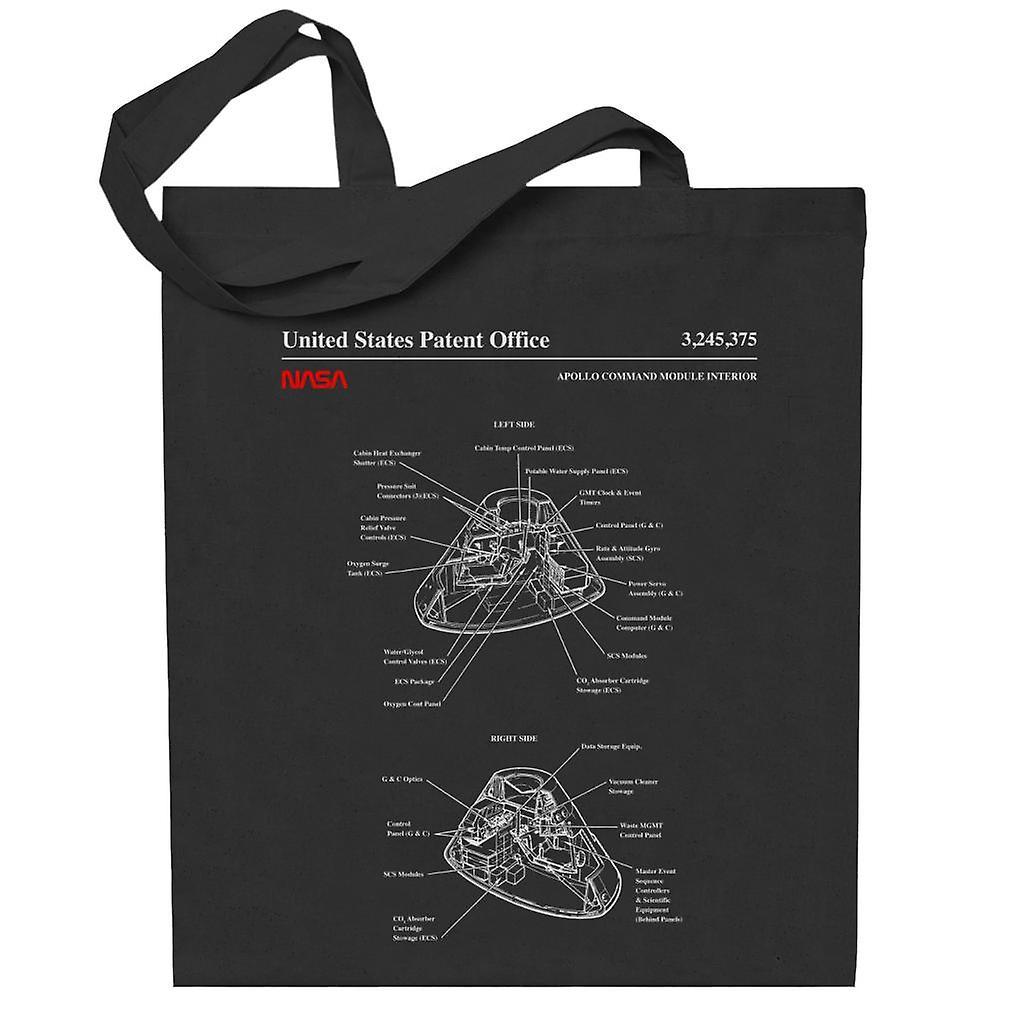 NASA Apollo Command Module Interior Blueprint Totebag Black 38 x 42 cm