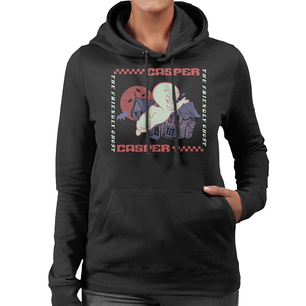 Casper The Friendly Ghost Check Square Women's Hooded Sweatshirt Black Medium