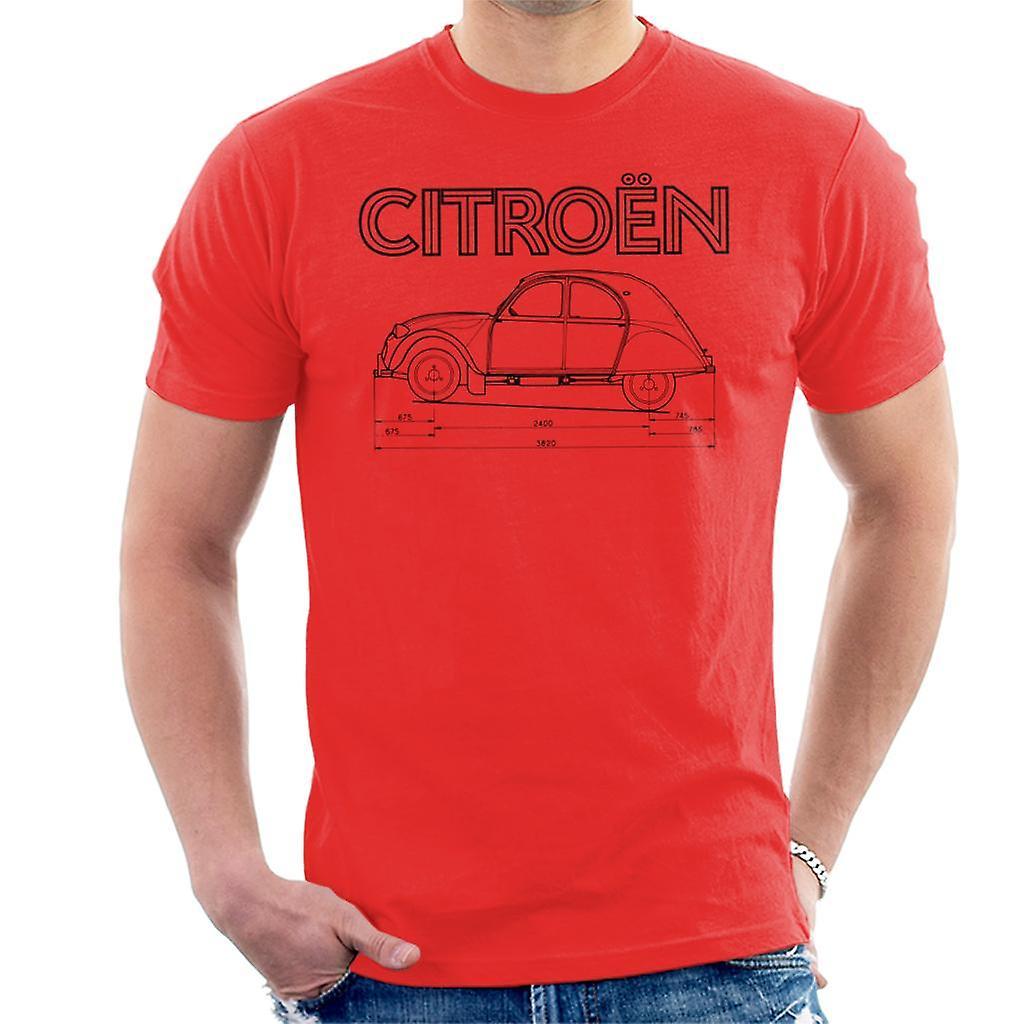 Citro�n Citroen 2CV Dimensions Black Diagram Men's T-Shirt Red Medium