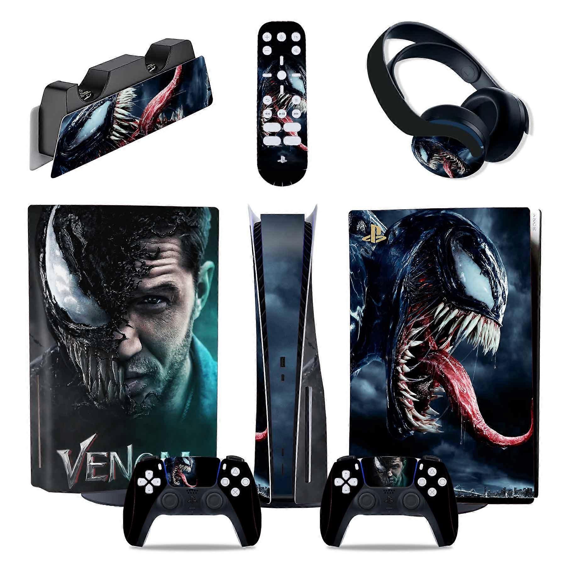 Zkdsv Venom 5-in-1 Ps5 Standard Disc Edition Sticker Set, Skin, Skin, Decal Cover, Playstation 5 Console, Hardware TN-PS55in1-2095