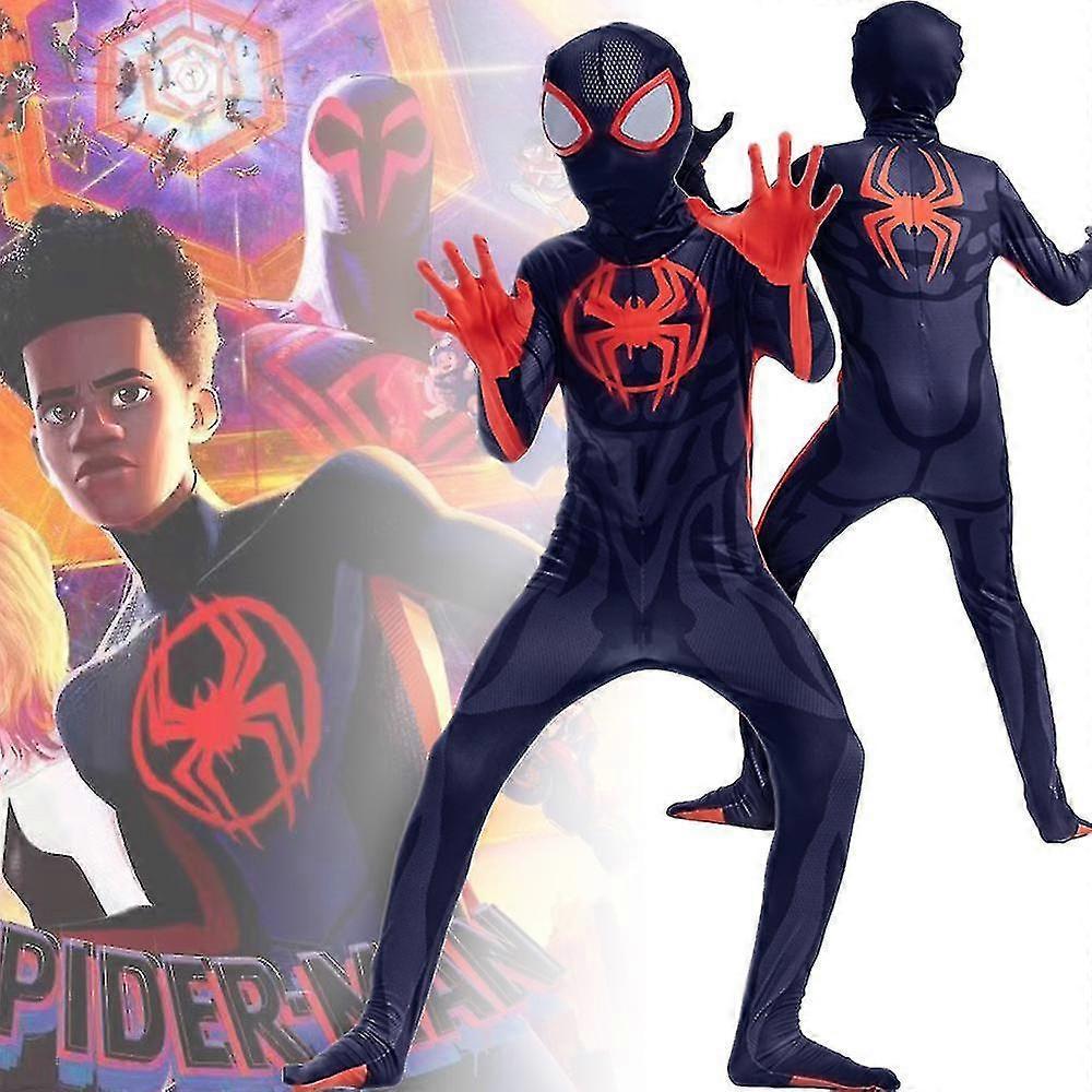 Lequeen halloweenSpider-man: Across The Spider-verse Cosplay Costume For Kids, Spiderman Miles Morales Jumpsuit Halloween Party Fancy Dress Up Perf...