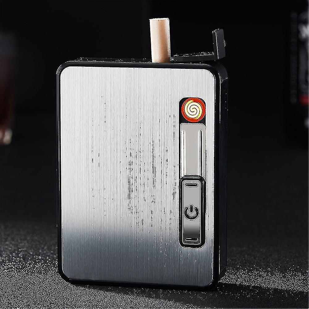 Yijin 2-in-1 Automatic Rechargeable Cigarette Case Cigarette Lighter Flameless Lighter Yj52 Silver