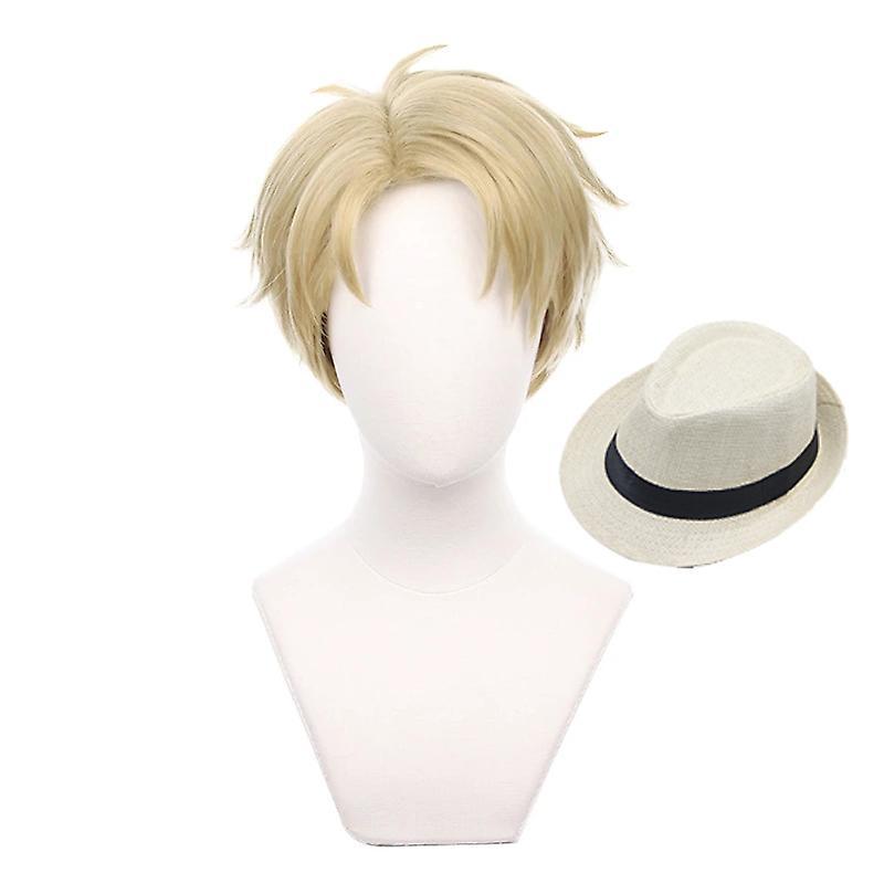 Dinoply Anime Spy X Family Loid Forger Cosplay Wig Light Blond Short Heat Resistant Hair Anya Forger Father Wigs + Wig Cap + Hat Wig and Hat One Size