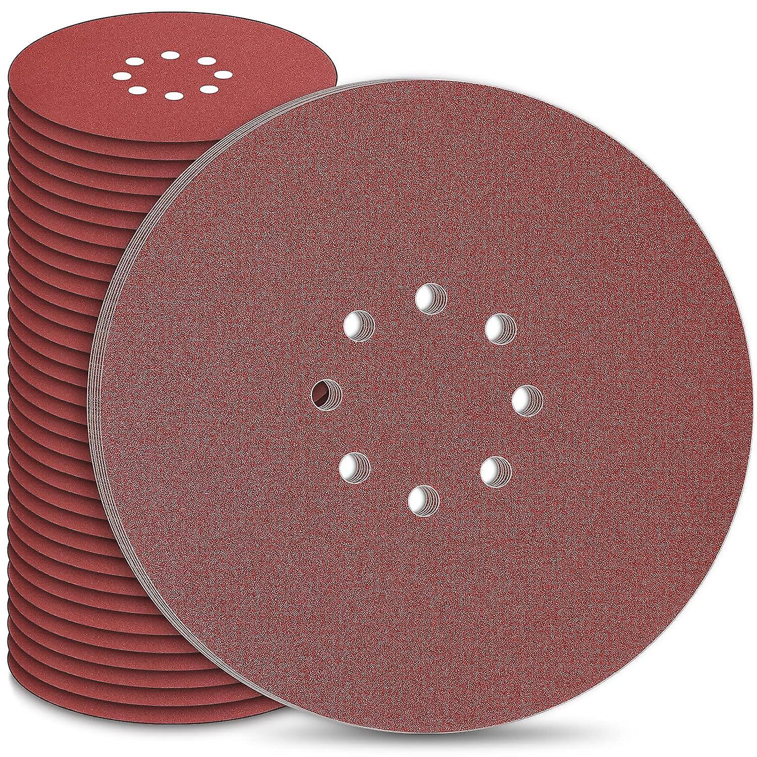 Kensty 225mm Sanding Disc, 225mm Sanding Disc 8 Holes 50pcs 225mm Sanding Discs 10X P40/60/80/120/240 Hook and Loop Sanding Discs for Long Neck San...