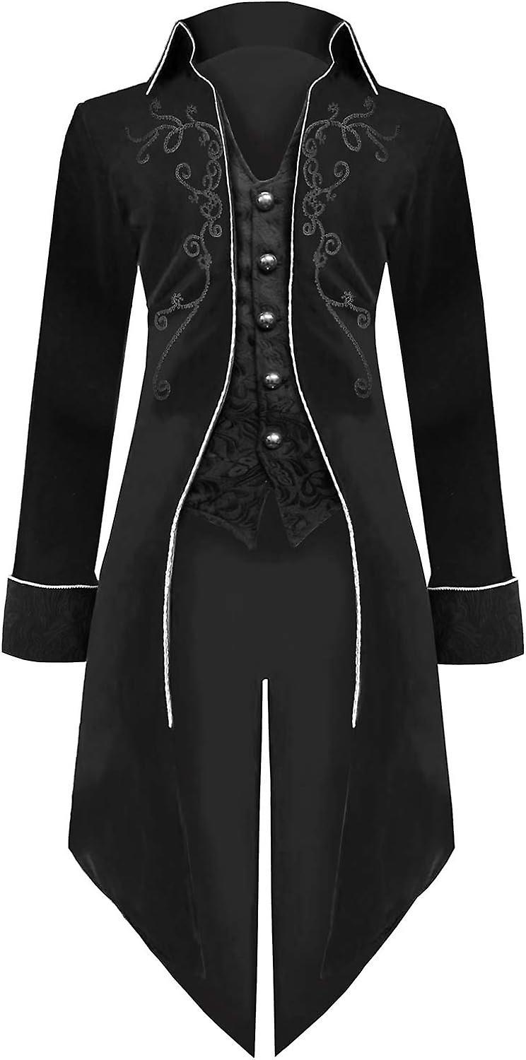 Morakot Medieval Steampunk Tailcoat Halloween Costumes For Men, Renaissance Pirate Vampire Gothic Jackets Warlock Frock Coat Black Large