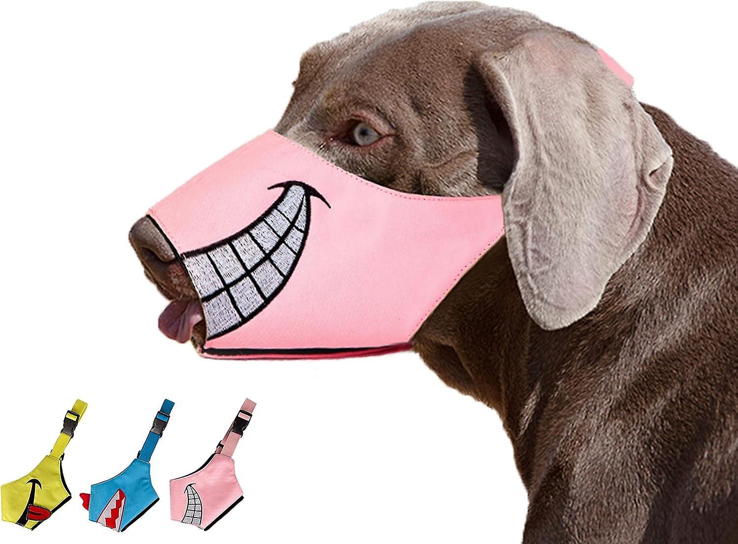 Baiccf Dog Muzzle, Smiley Face Muzzle With Soft Breathable Air Mesh Nylon, Anti Biting Barking Chewing, Adjustable Dog Mouth Cover (pink, Xl)