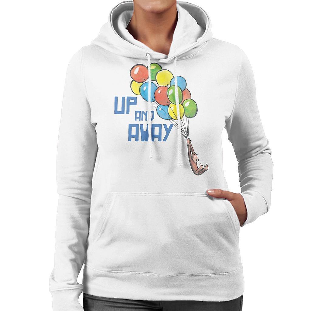 Curious George Up And Away Balloons Women's Hooded Sweatshirt White Medium