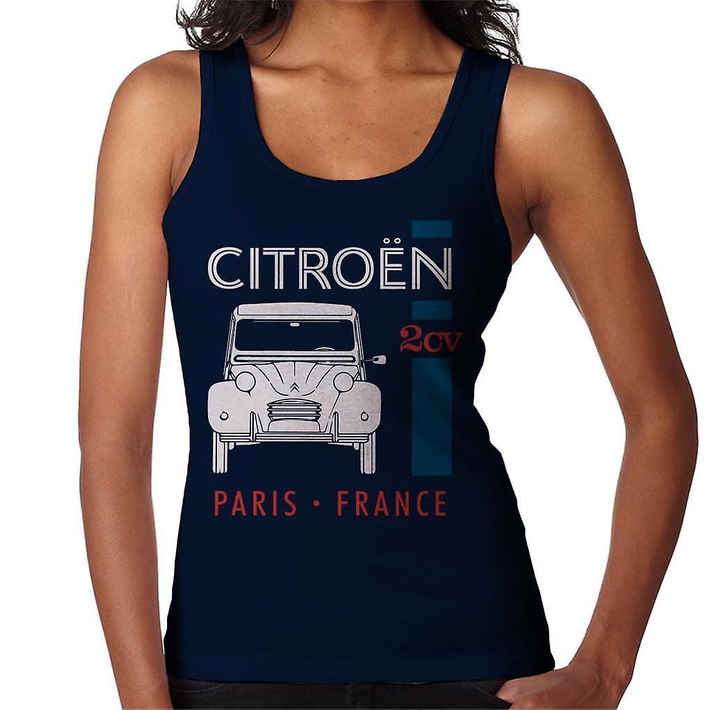 Citro�n Citroen White 2CV Paris France Single Stripe Women's Vest Navy Blue Large