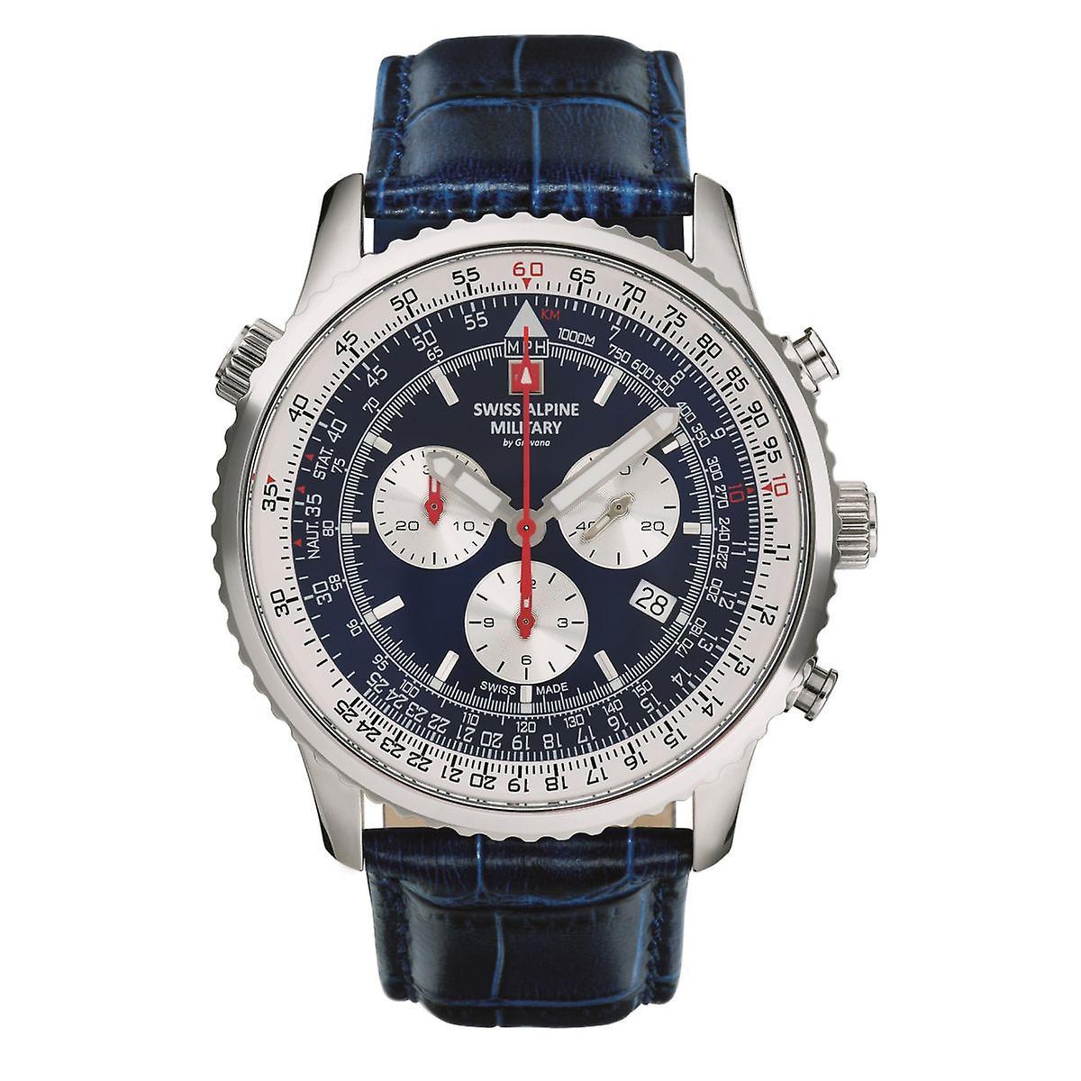 Swiss Alpine Military by Grovana Swiss Alpine Military Men's Watch Chronograph Analog Quartz 7078.9535SAM Leather Silver