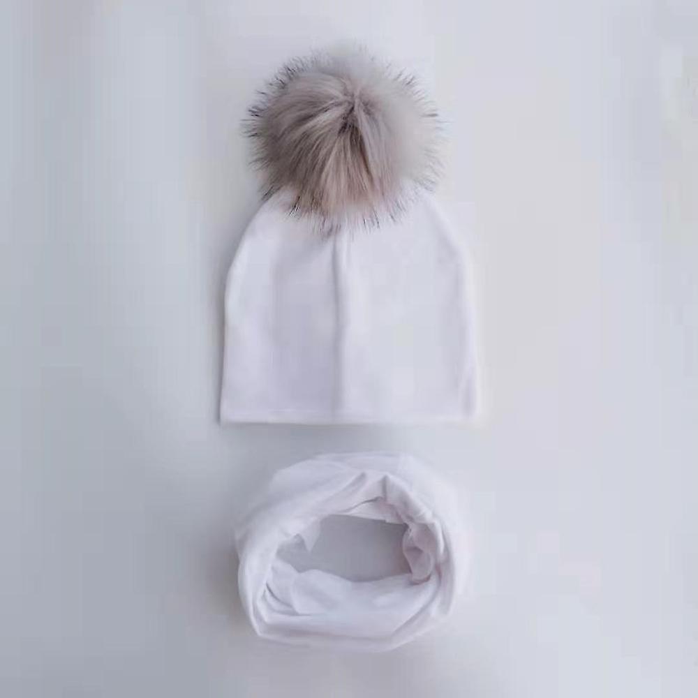 Slowmoose Autumn & Winter Baby Beanie Bonnet And Collar Scarf Set Light Gray white 6 months-4 year old