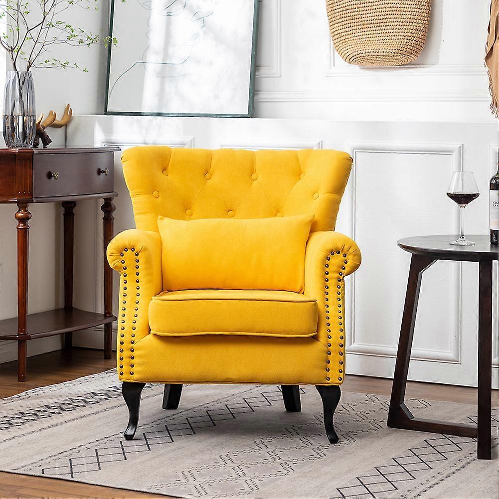 Living And Home Armchair with Upholstered Nailhead Modern Buttoned and Cushion Yellow