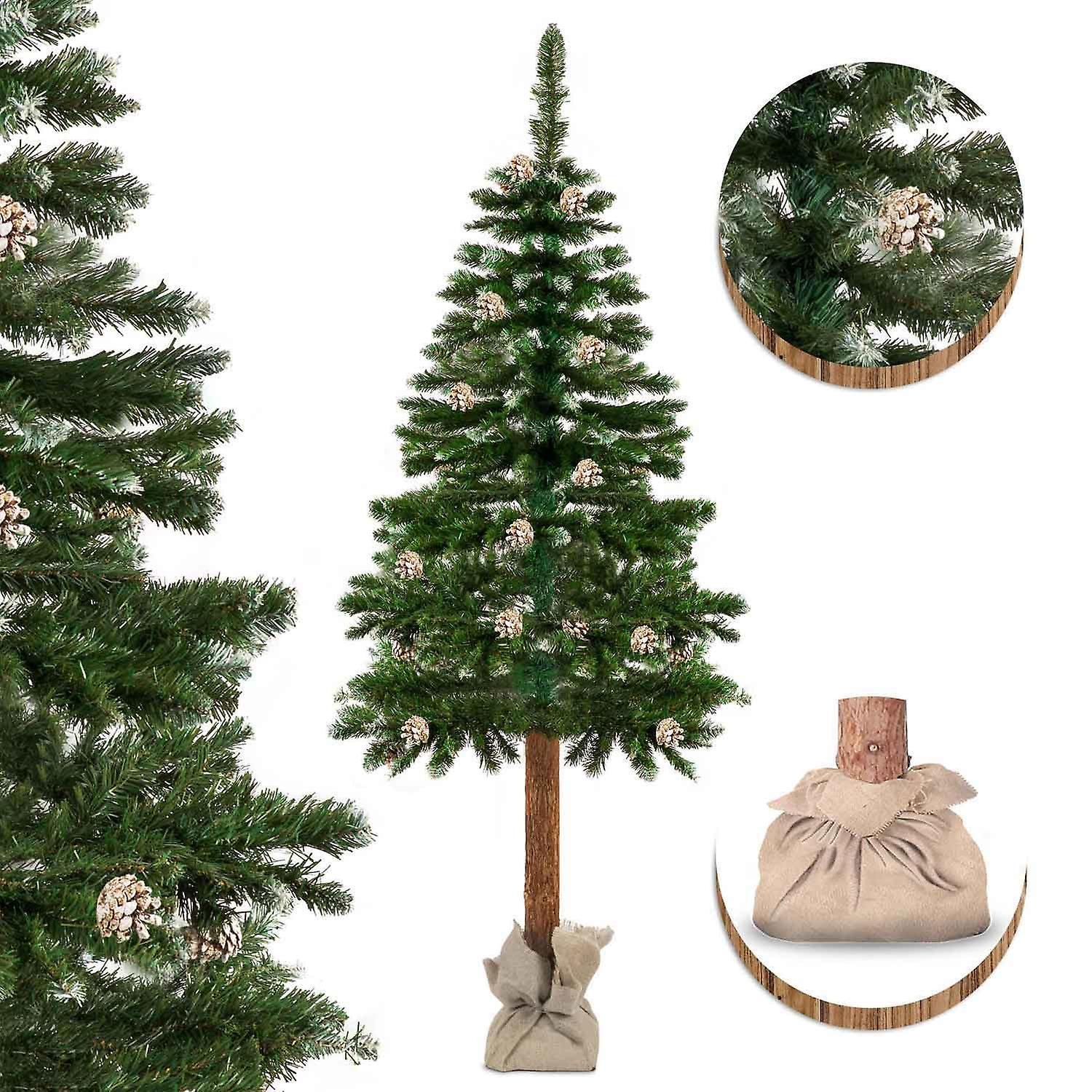 Viking Choice Artificial Christmas tree - 180 cm - with Wooden trunk and Pine cones Green Kunstkerstboom met houten stam