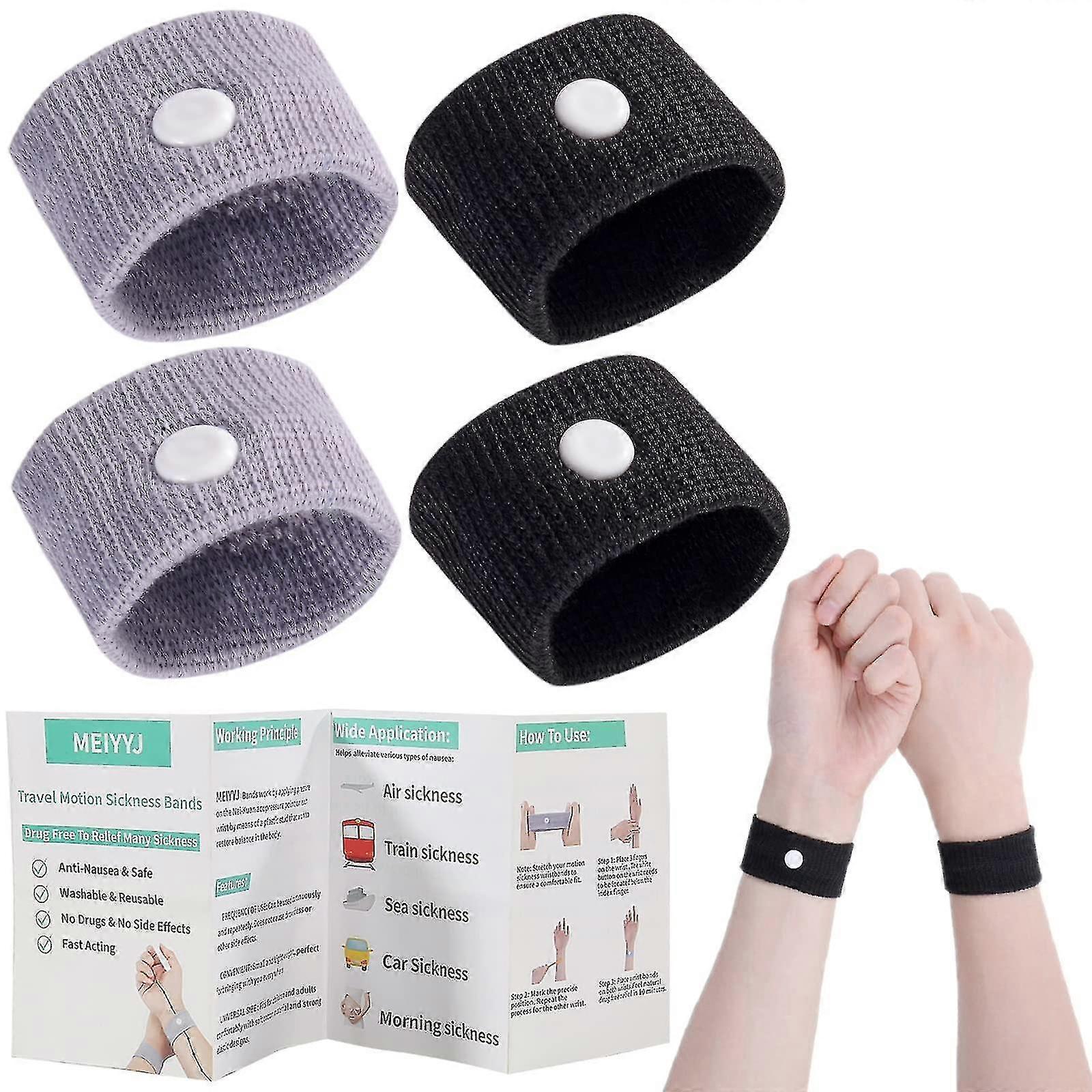 Tinor 4pcs Motion Sickness Relief Wristbands Travel Acupressure Wristbands Nausea Relief Band For Travel Car Sickness